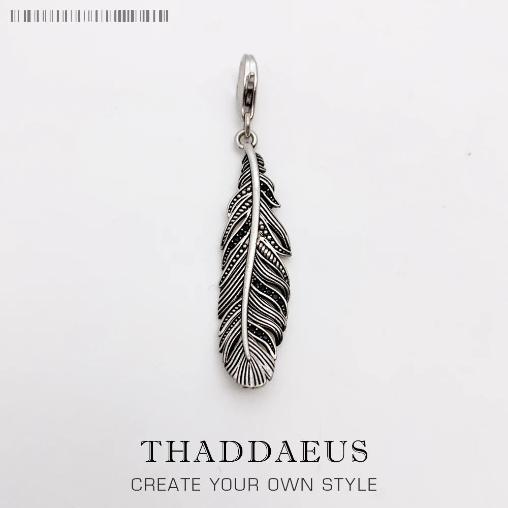 Feather Charm Pendant, Vintage Jewelry for Women Men, Fits Bracelet