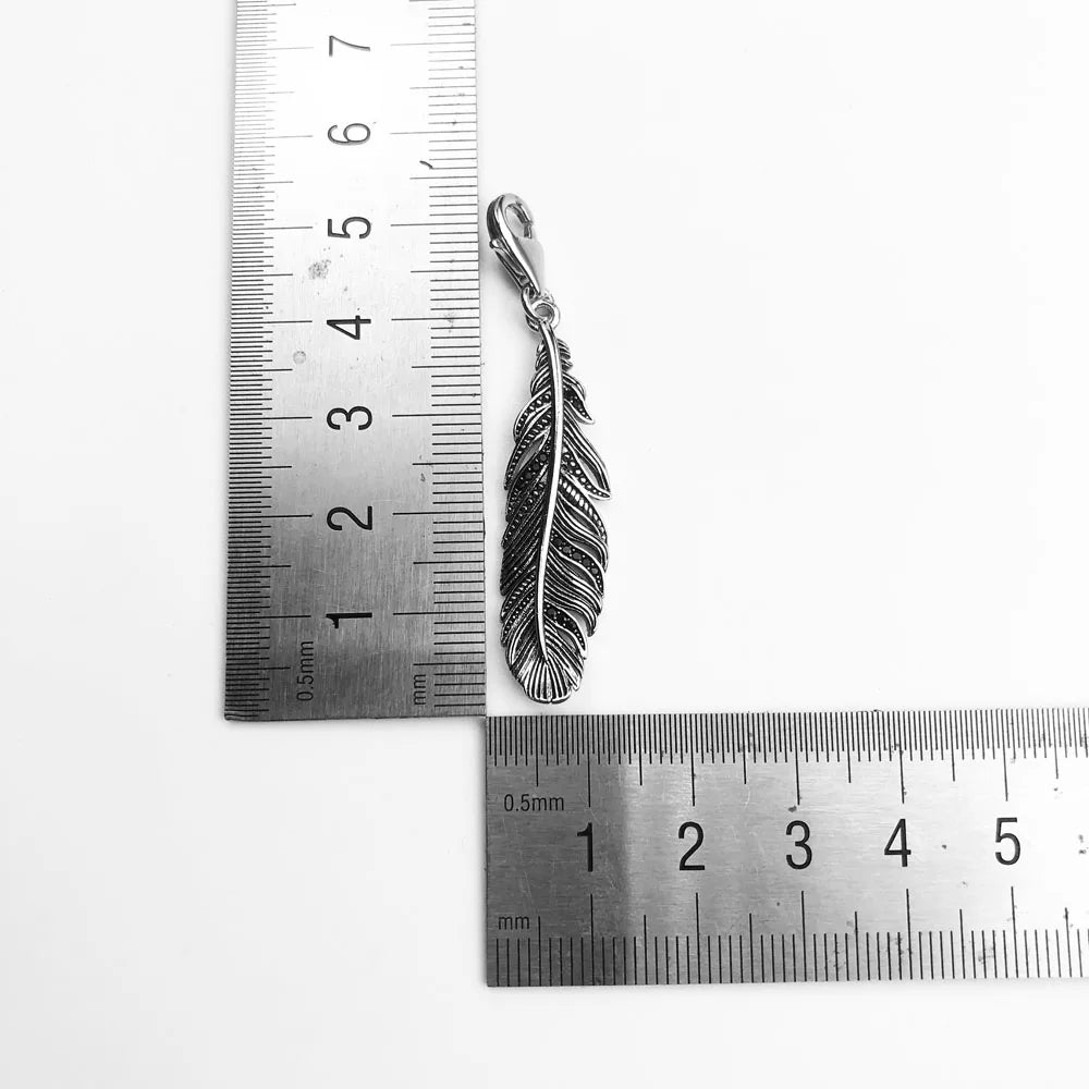 Feather Charm Pendant, Vintage Jewelry for Women Men, Fits Bracelet