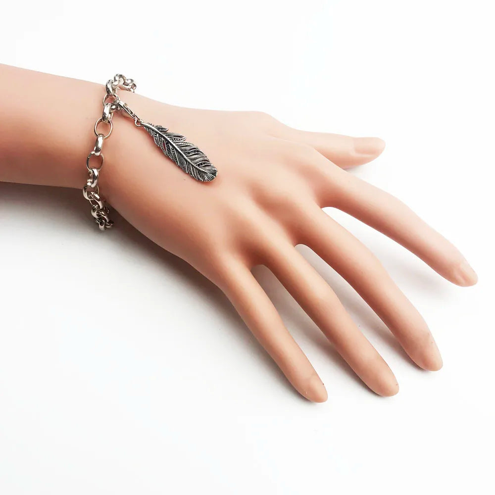 Feather Charm Pendant, Vintage Jewelry for Women Men, Fits Bracelet