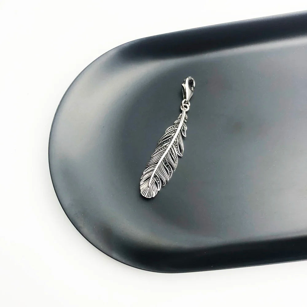 Feather Charm Pendant, Vintage Jewelry for Women Men, Fits Bracelet