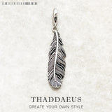 Feather Charm Pendant Europe Style Jewelry Vintage Gift 925 Sterling Silver