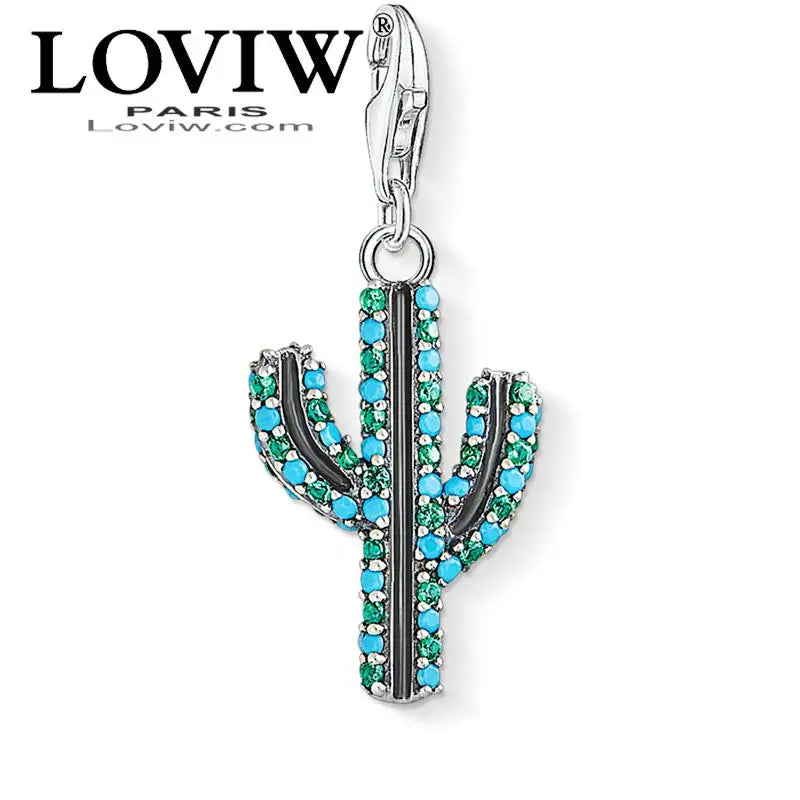 Cactus Charm Pendant Silver-Plated Jewelry for Women Men