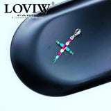 Colorful Cross Charm Pendant Silver-Plate Bracelet Gift