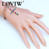 Colorful Cross Charm Pendant Silver-Plate Bracelet Gift