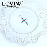 Colorful Cross Charm Pendant Silver-Plate Bracelet Gift