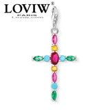 Colorful Cross Charm Pendant Silver-Plate Bracelet Gift