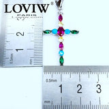 Colorful Cross Charm Pendant Silver-Plate Bracelet Gift
