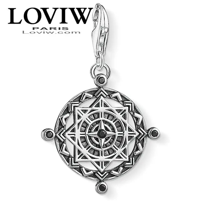 Vintage Compass Charm Pendant Silver-plate Jewelry Gift