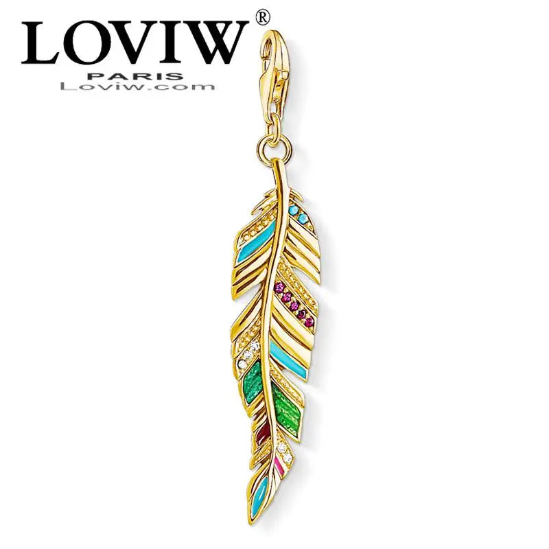 Golden Feather Charm Pendant, Jewelry Gift for Women Men