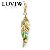 Golden Feather Charm Pendant, Jewelry Gift for Women Men