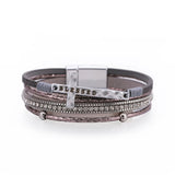 Pink Leather Bracelet for Women Crystal Chain Wrap Boho Multilayer Jewelry