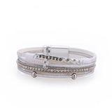 Pink Leather Bracelet for Women Crystal Chain Wrap Boho Multilayer Jewelry