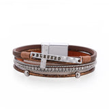 Pink Leather Bracelet for Women Crystal Chain Wrap Boho Multilayer Jewelry