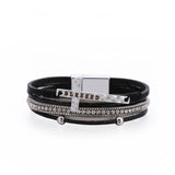 Pink Leather Bracelet for Women Crystal Chain Wrap Boho Multilayer Jewelry