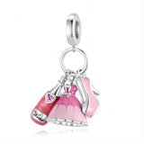 925 Silver Pink Flower Beads Charms for Bracelet