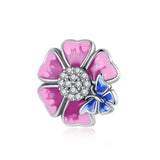 925 Silver Pink Flower Beads Charms for Bracelet