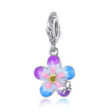 925 Silver Pink Flower Beads Charms for Bracelet