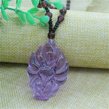 Hand-Carved Nine Tail Fox Jade Pendant Necklace Crystal Amulet