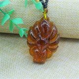 Hand-Carved Nine Tail Fox Jade Pendant Necklace Crystal Amulet
