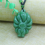 Hand-Carved Nine Tail Fox Jade Pendant Necklace Crystal Amulet