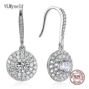 925 Sterling Silver Round Crystal Hook Earrings
