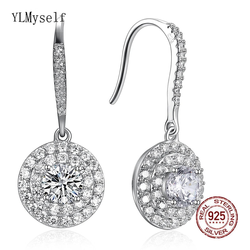 925 Sterling Silver Round Crystal Hook Earrings