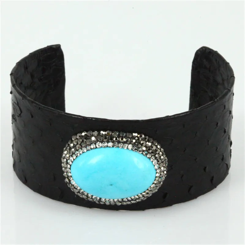 Real Snakeskin Cuff Bangle Natural Stone Women Open Bangle Bracelet