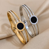Roman Numerals Stainless Steel Bracelet 18K Plated Cuff Bangle