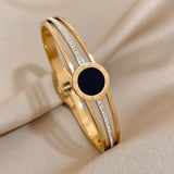 Roman Numerals Stainless Steel Bracelet 18K Plated Cuff Bangle