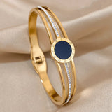 Roman Numerals Stainless Steel Bracelet 18K Plated Cuff Bangle