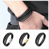 Stainless Steel Magnetic Stone Leather Man Bracelet