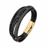 Stainless Steel Magnetic Stone Leather Man Bracelet
