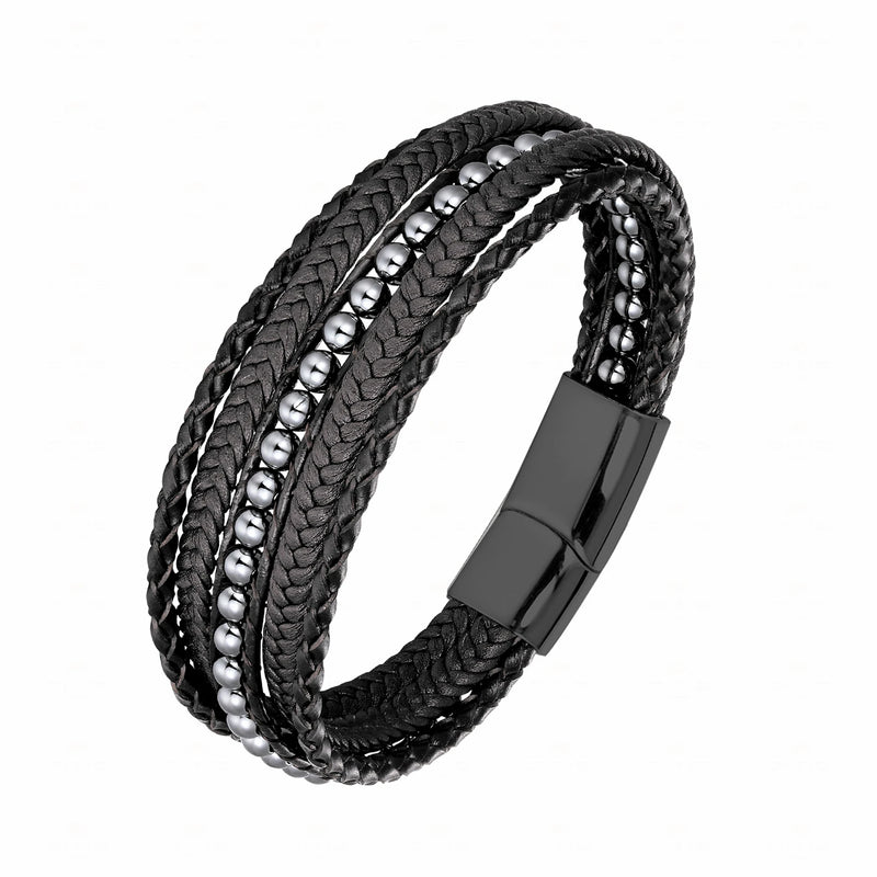 Stainless Steel Magnetic Stone Leather Man Bracelet