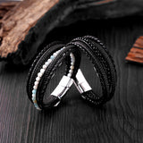 Stainless Steel Magnetic Stone Leather Man Bracelet