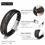 Stainless Steel Magnetic Stone Leather Man Bracelet