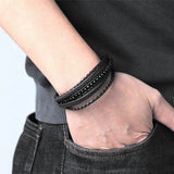Stainless Steel Magnetic Stone Leather Man Bracelet