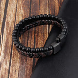 Men's Charm Rope Steel Stone Leather Bracelet