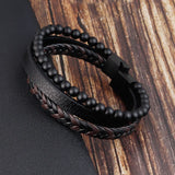Men's Charm Rope Steel Stone Leather Bracelet