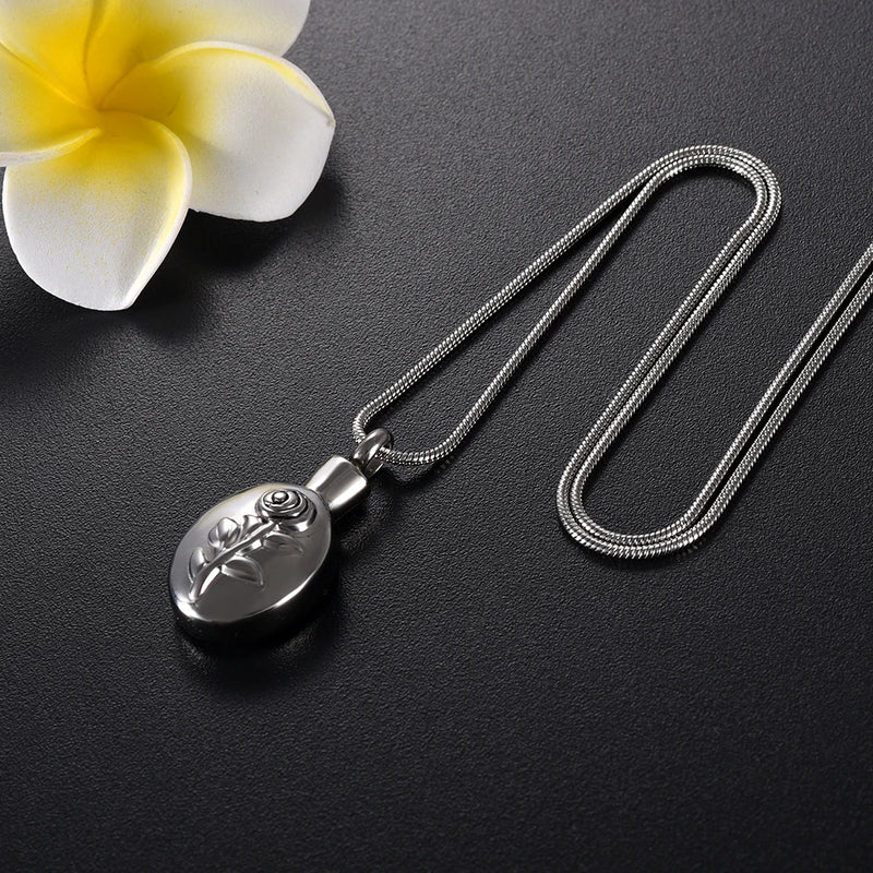 Charm Rose Engrave Pendant Ashes Keepsake Urn Necklace
