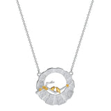 S925 Silver Chinese Style Bird Branch Necklace Hollow Round Pendant