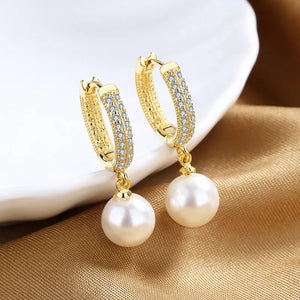 S925 Sterling Silver French Pearl Zircon Earrings Women Gift Jewelry