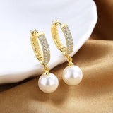 S925 Sterling Silver French Pearl Zircon Earrings Women Gift Jewelry