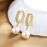S925 Sterling Silver French Pearl Zircon Earrings Women Gift Jewelry