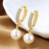 S925 Sterling Silver French Pearl Zircon Earrings Women Gift Jewelry
