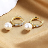 S925 Sterling Silver French Pearl Zircon Earrings Women Gift Jewelry