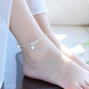 Silver 925 Girls Anklets Heart Ball Bracelet Double Layer Lady Birthday