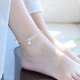Silver 925 Girls Anklets Heart Ball Bracelet Double Layer Lady Birthday