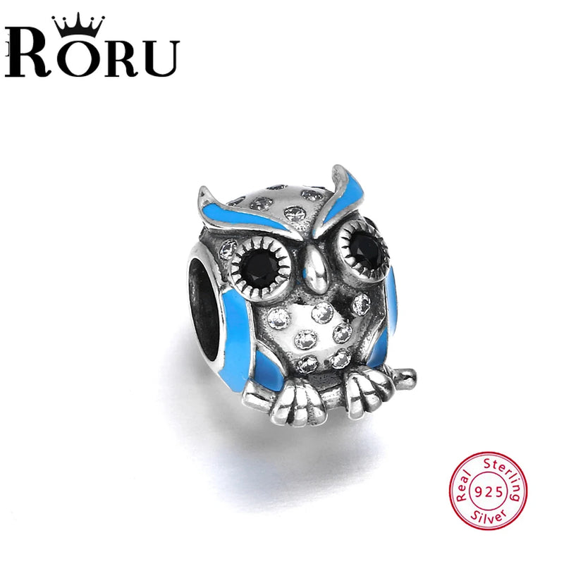 925 Silver Owl Animal Charm Pendant Bracelet DIY Jewelry