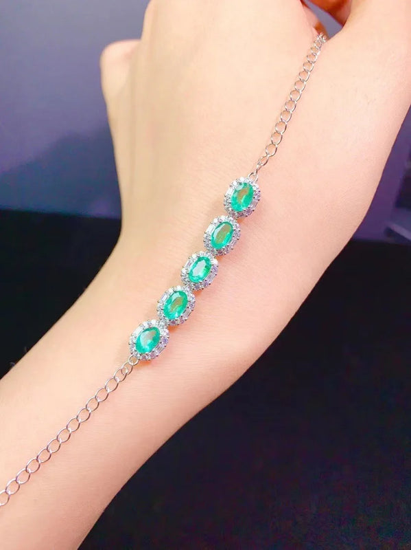 Charm Silver Bracelets with Synthetic Emerald Stone for Women