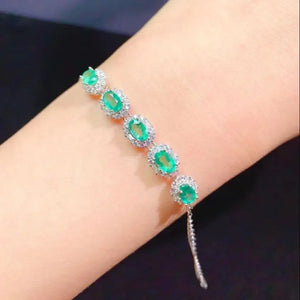 Charm Silver Bracelets with Synthetic Emerald Stone for Women